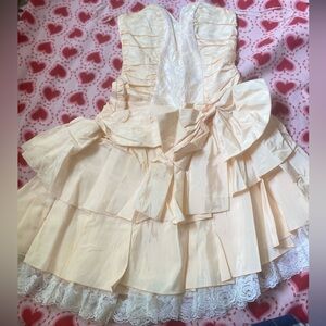 vintage zum zum peach cream dress with assymetrical lace hem strapless prom
